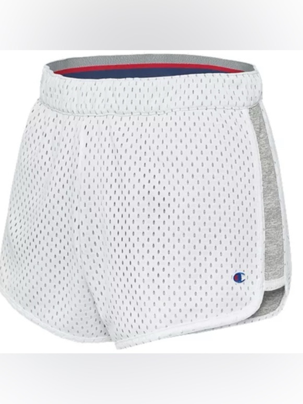 CHAMPION REVERSIBLE MESH & COTTON WHITE & GRAY LOGO ATHLETIC SHORTS